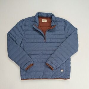 Title: Marine Layer Men's Down Pullover ¼ Zip • Medium • Blue/Brown